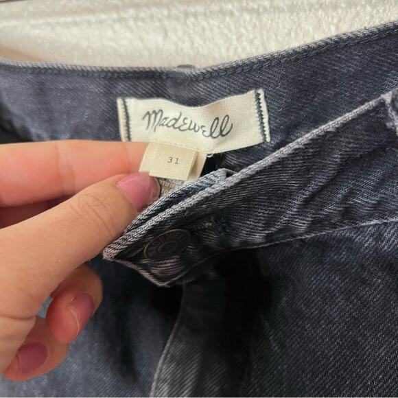 Madewell mid rise midi denim jean skirt with slit in lunar faded black 31 - Picture 7 of 11